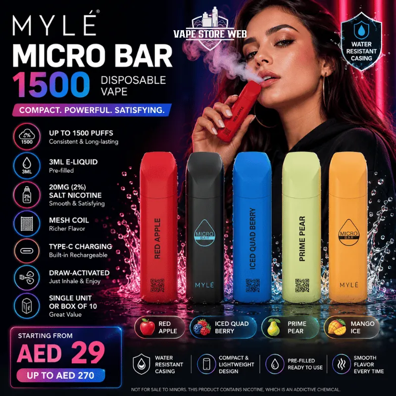 Myle Micro Bar 1500 Puffs Disposable Vape 20mg 3ml Waterproof In Dubai