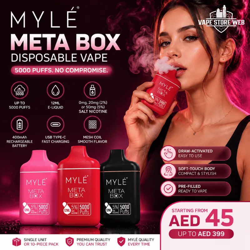 MYLE Meta Box 5000 Puffs 20mg & 50mg Disposable Vape in Dubai