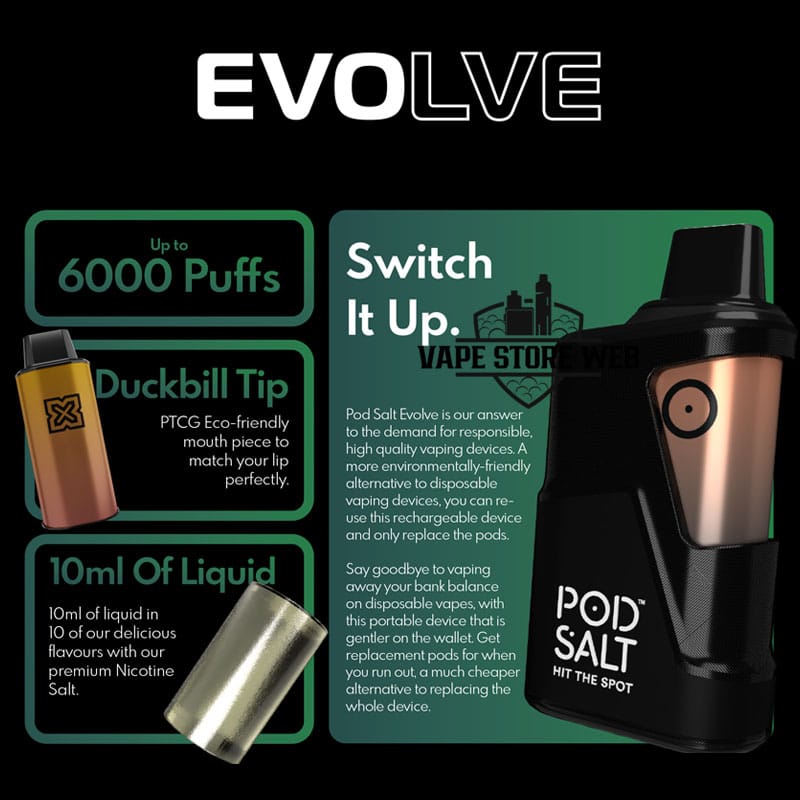 POD SALT EVOLVE 20MG/ML 6000 Puffs Disposable Vape In Dubai - Image 2