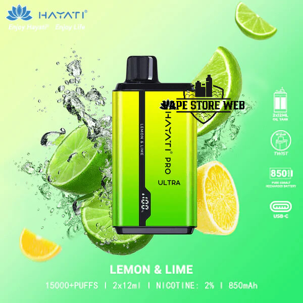 HAYATI Pro Ultra 15000 Puffs 20MG Disposable Vape Price in Dubai Lemon & Lime