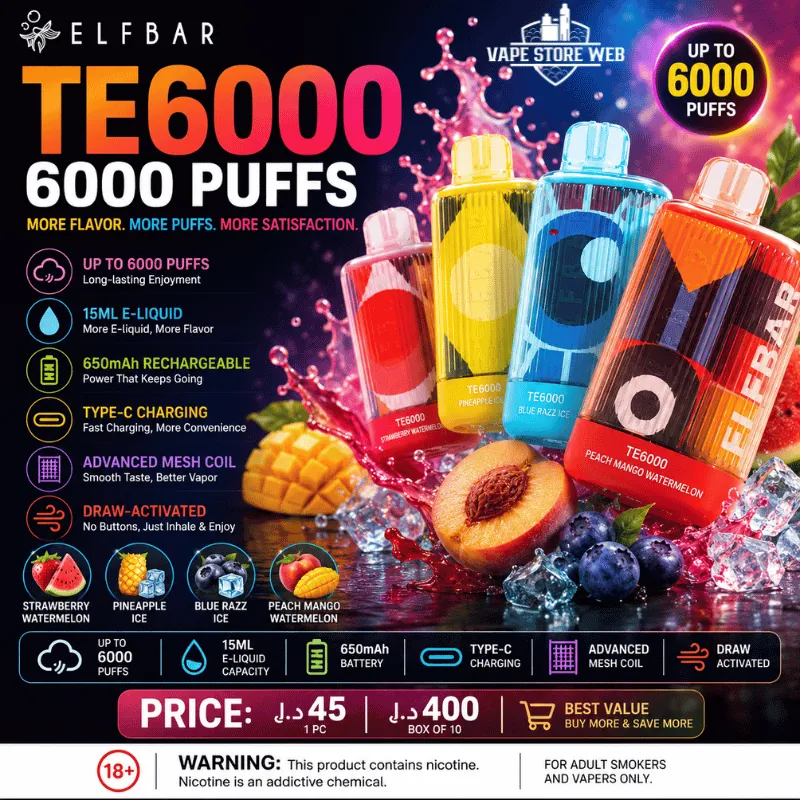 ELFBAR TE6000 Disposable 6000 Puffs 50MG US Version Vape in Dubai