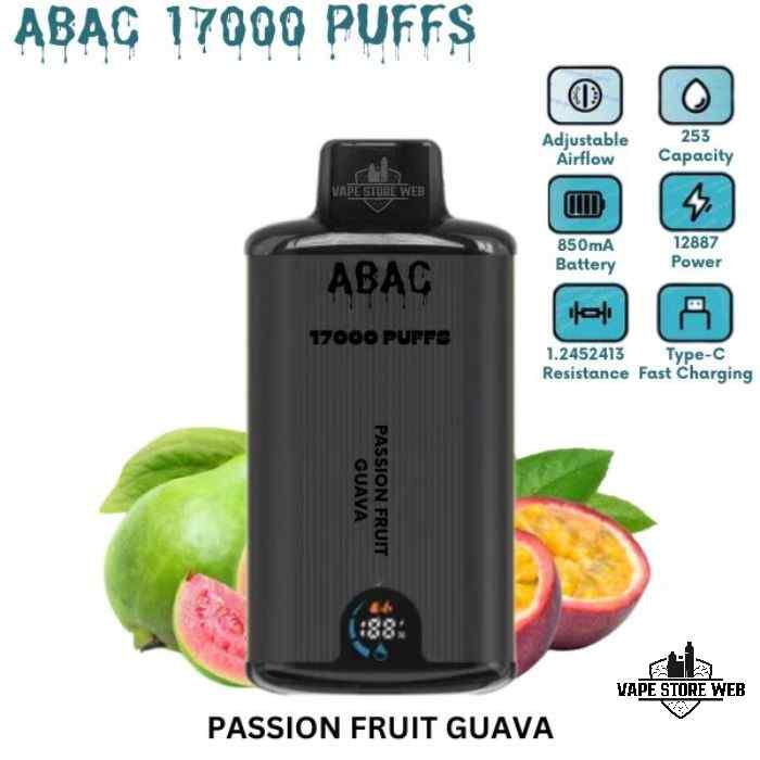 ABAC 17000 Puffs Dual Mesh 5% Nicotine Disposable Vape Price in Dubai Passion Fruit Guava