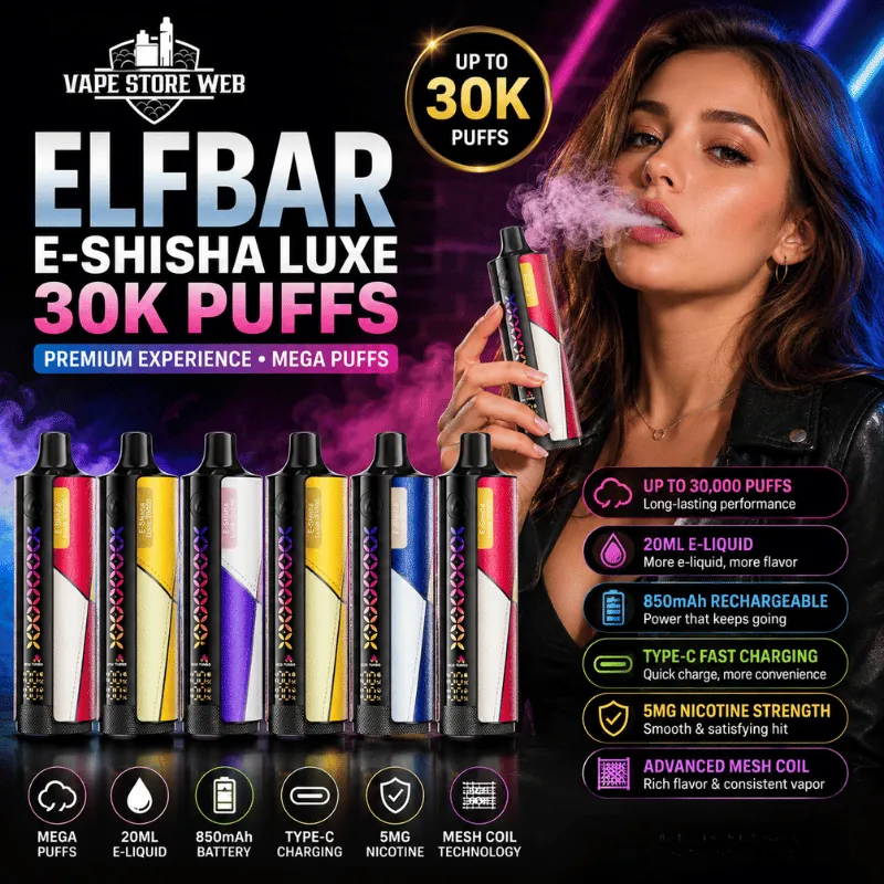 Buy ELFBAR E-Shisha Luxe 30000 Puffs 5MG Disposable Vape in Dubai