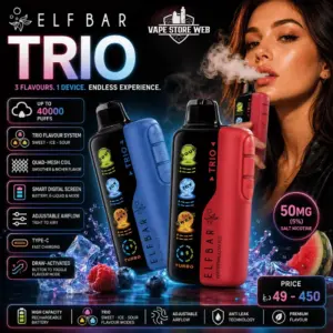 Elfbar trio up to 40000 puffs 50mg nicotine 4 mesh coil disposable vape in Dubai