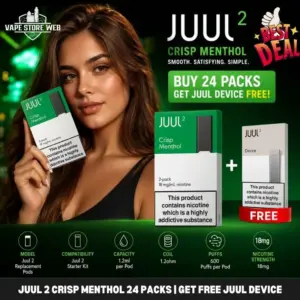 Juul 2 Crisp Menthol 24 packs | Get Free Juul Device