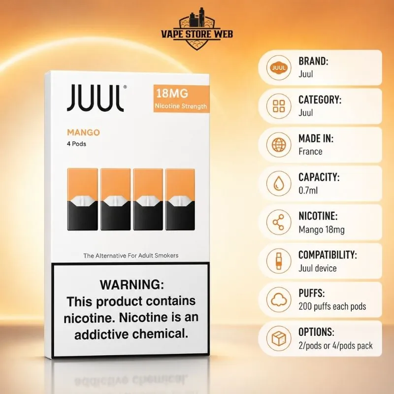 Juul Pods UAE Mango 18MG France 2pc-4pc pack - Image 2