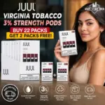Juul Pods Virginia Tobacco 3% 22 packs | Get Free 2 Packs
