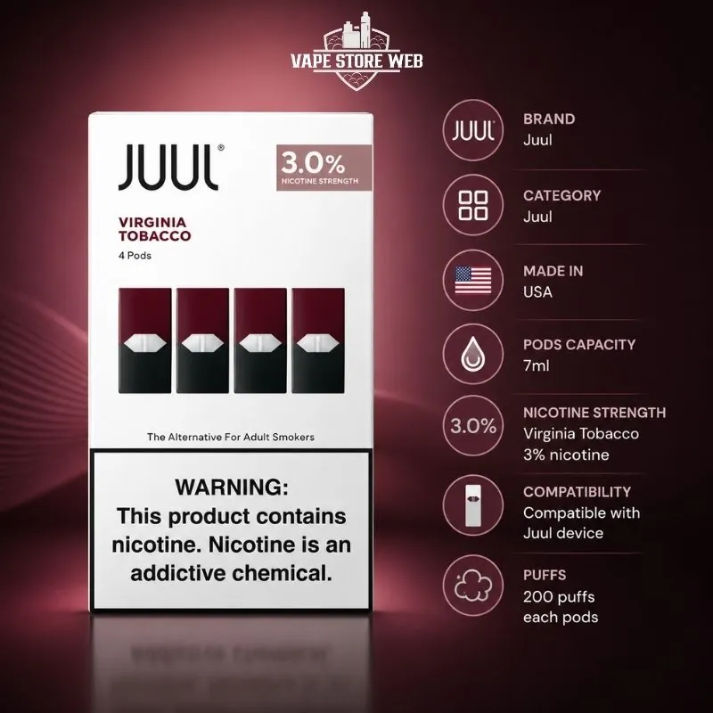 Juul Pods Virginia Tobacco 3% 4PcPack - Image 2